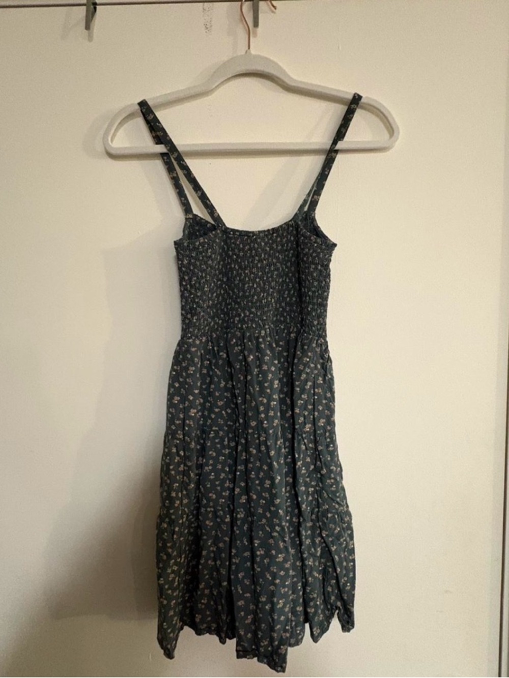 Madewell Navy Floral Smocked Midi Dress